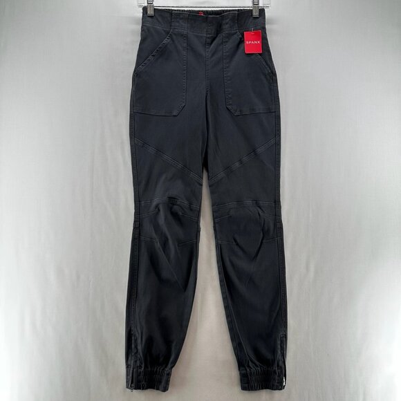 SPANX Pants - Spanx Pants Womens S Stretch Twill Cargo Jogger Ankle Zip Pull On Washed Black